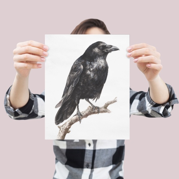Watercolor Black Crow Wall Art Print Unframed - Black Bird Illustration Artwork - Picture 4 of 6
